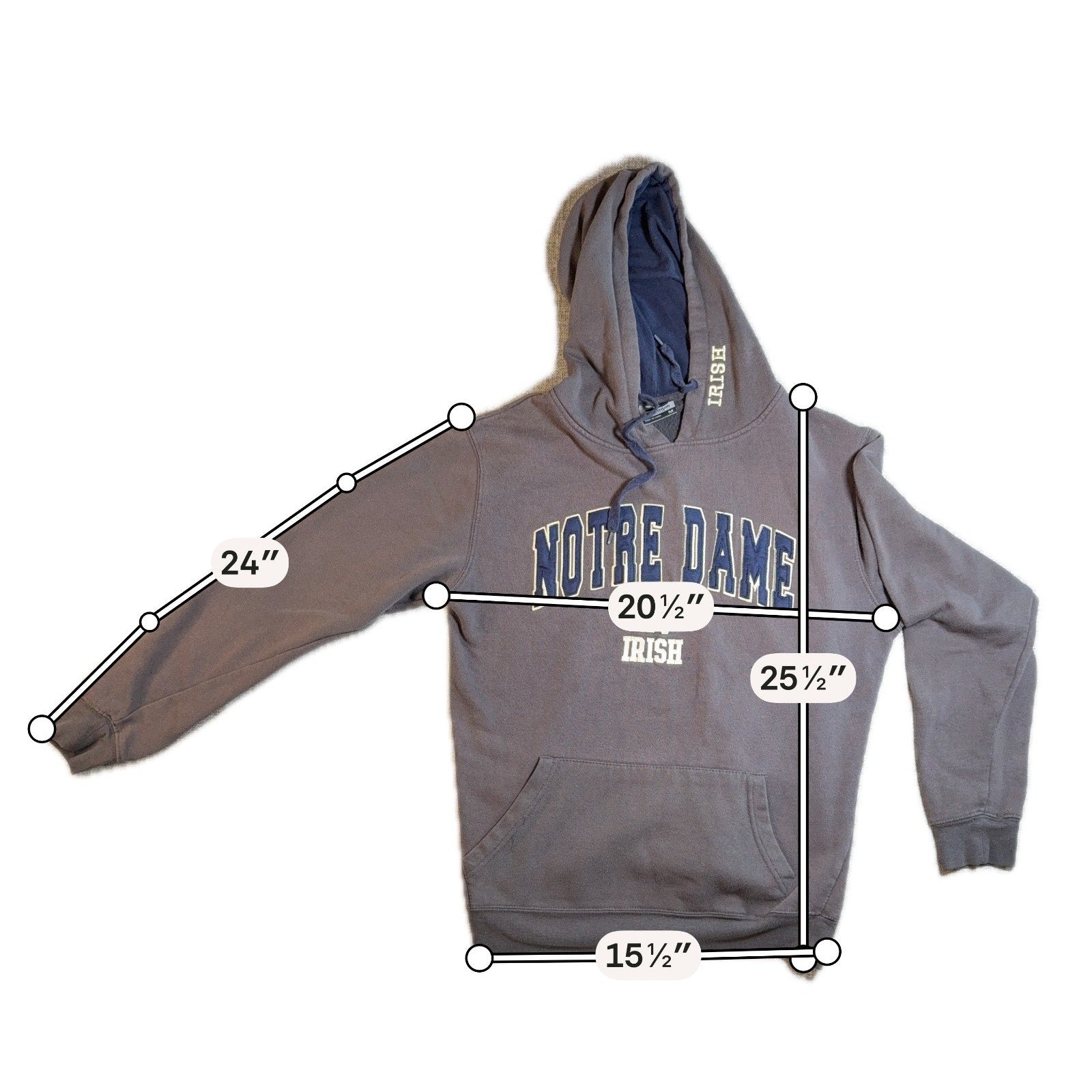 Notre Dame Fighting Irish Hoodie Mens M Embroidered Stadium Athletics Gray