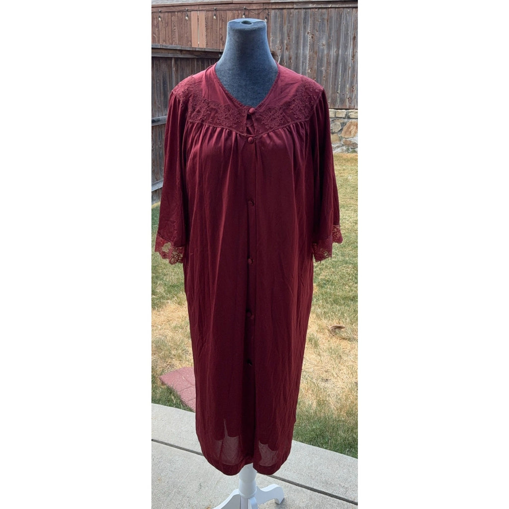 Vintage Henson Kickernick Nightgown Peignoir Robe Set M Burgundy Lace Nylon