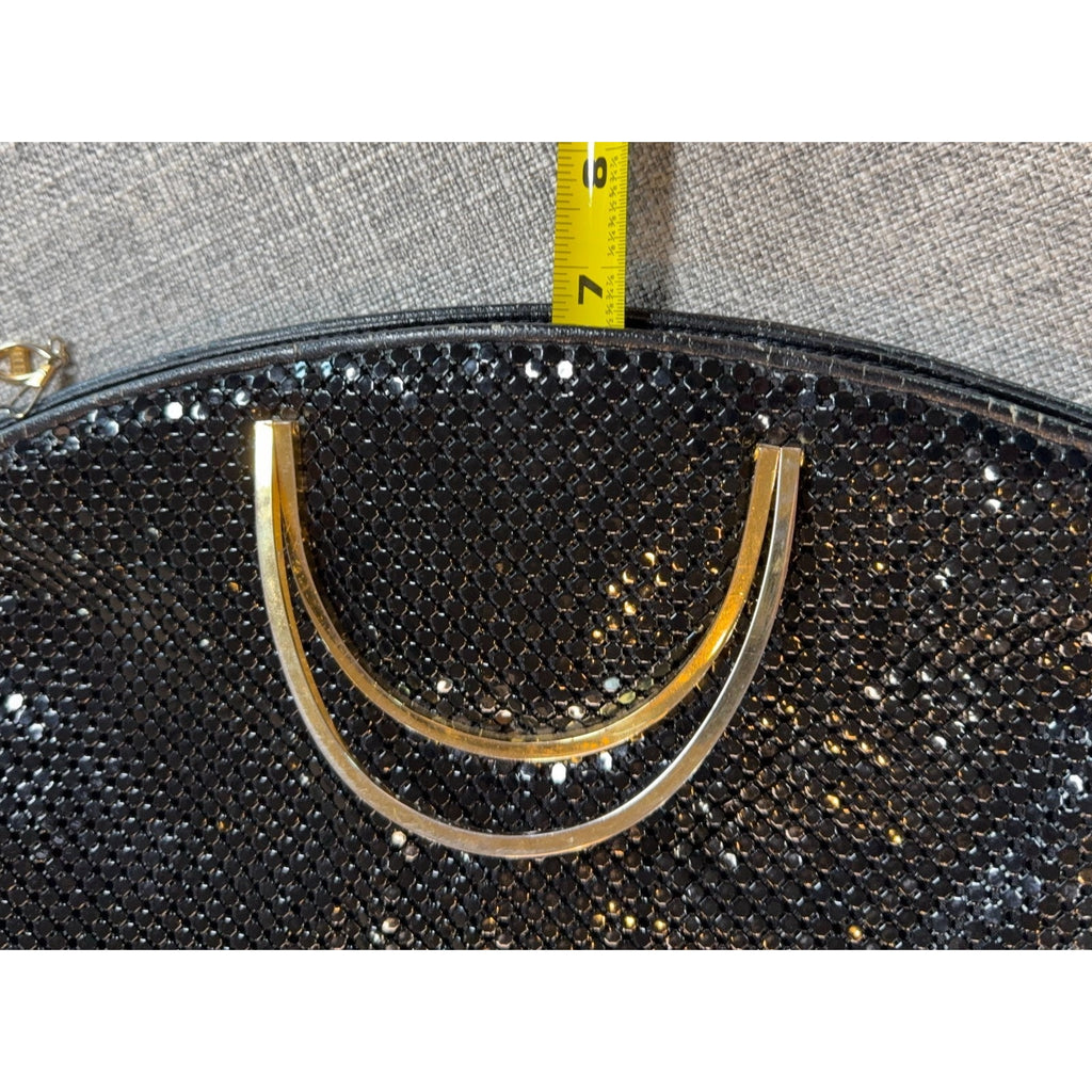 Black Metal Mesh Evening Bag Gold Ring Handles Chainmail Clutch Purse