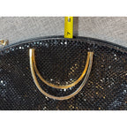 Black Metal Mesh Evening Bag Gold Ring Handles Chainmail Clutch Purse