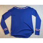 We The Free Free People Thermal Henley Top Small Blue Braided Trim Boho