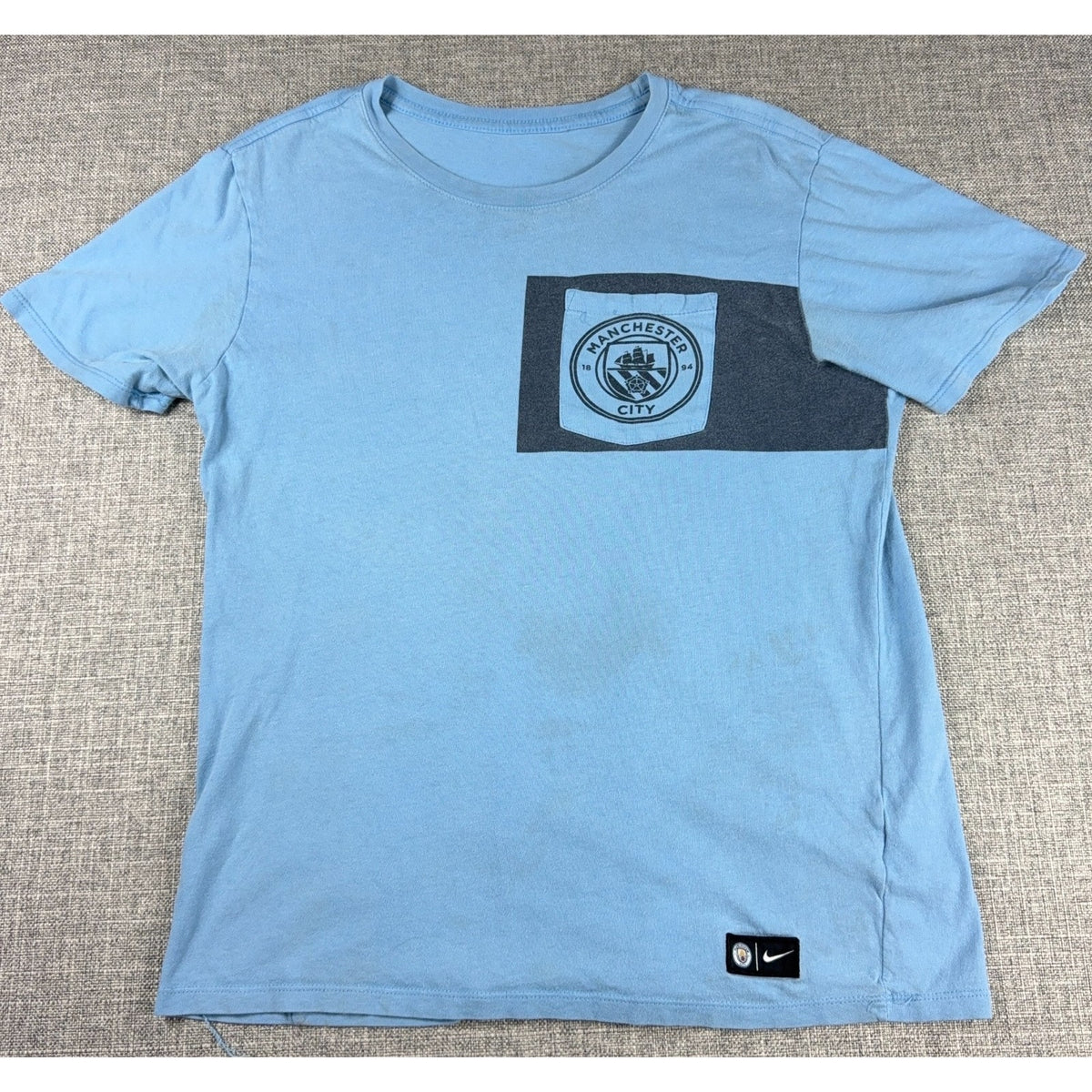 Manchester City Nike Tee Mens Medium Blue Soccer Football Pocket Shirt