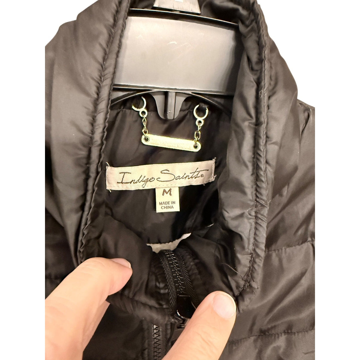 Indigo Saints Puffer Vest Womens M Black White Trim Full Zip Quilted