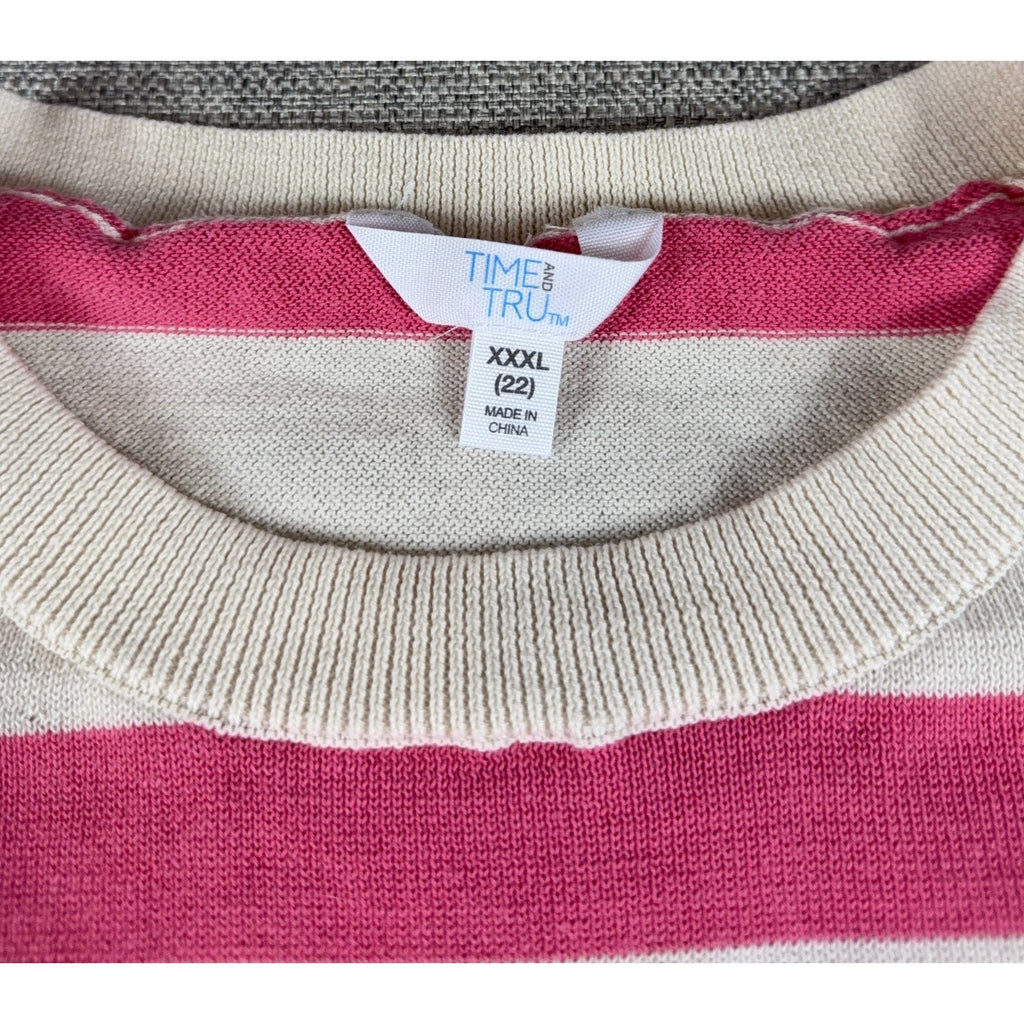 Time and Tru Pink Striped Heart Sweater XXXL 22 Coquette Valentine Knit