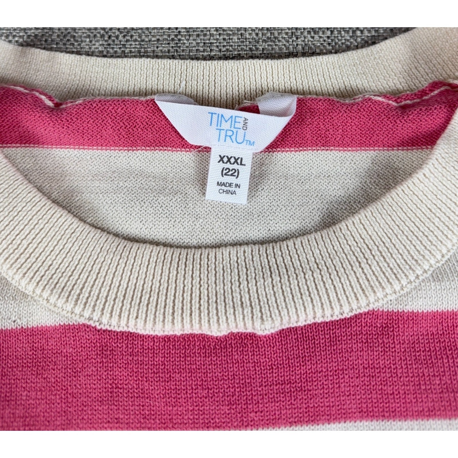 Time and Tru Pink Striped Heart Sweater XXXL 22 Coquette Valentine Knit