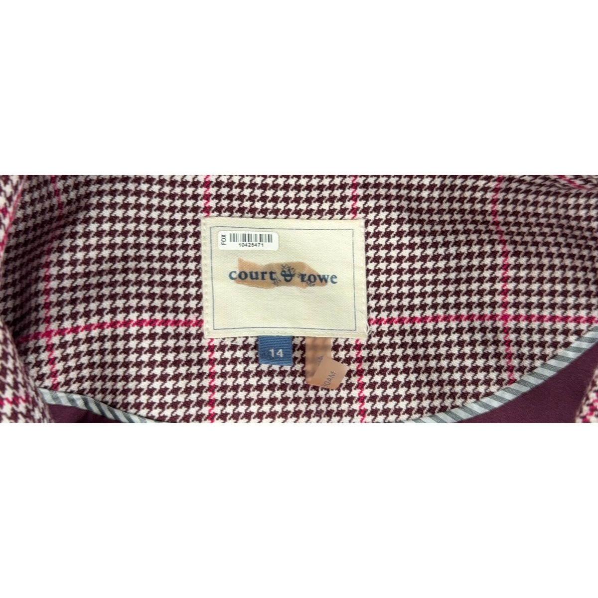 Court & Rowe Womens Blazer Size 14 Houndstooth Plaid Double Breasted Pink