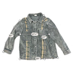 Second Half Supply Co, LLC gray-green corduroy plaid patchwork shacket with measurement overlays for sizing reference