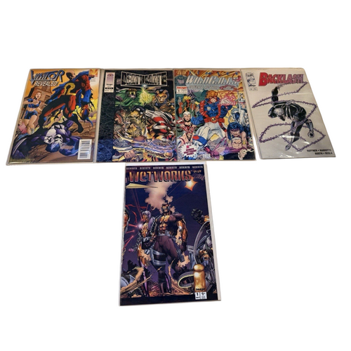 Second Half Supply Co, LLC vintage 90s comic book lot featuring WildC.A.T.s, WetWorks, Backlash, and Deathmate issues.