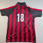 Second Half Supply Co, LLC youth AC Milan fan jersey with red and black stripes and number 18 on the back