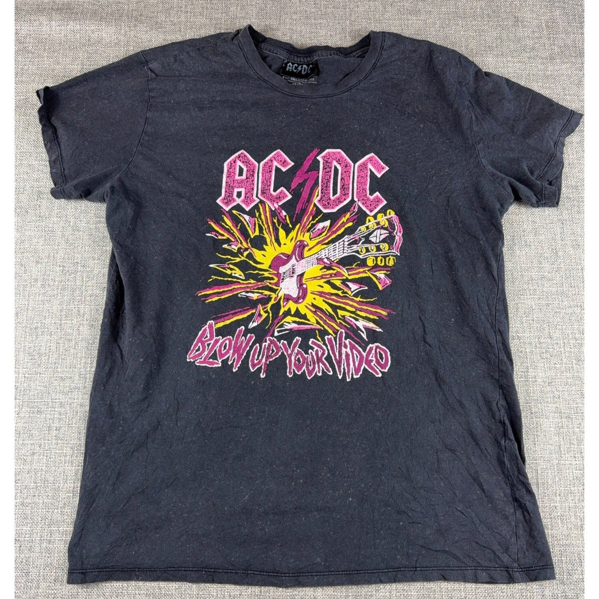 Second Half Supply Co, LLC vintage-style charcoal black AC/DC Blow Up Your Video graphic band t-shirt for men