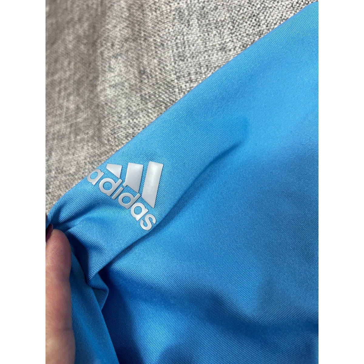 Second Half Supply Co, LLC Adidas sky blue performance pullover with white logo detail on the sleeve
