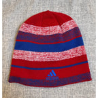 Second Half Supply Co, LLC adidas FC Dallas reversible knit winter beanie in red, blue, and white striped pattern.