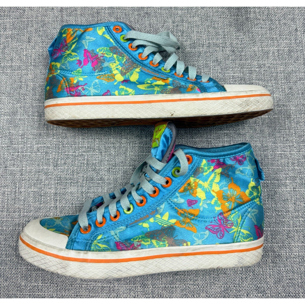 Second Half Supply Co, LLC vintage 2008 adidas Originals high-top sneakers in turquoise with floral butterfly print