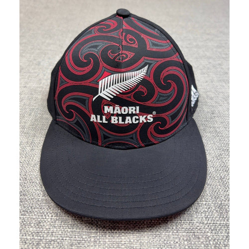 Second Half Supply Co, LLC Adidas Maori All Blacks snapback hat with black, red, and white graphic flat brim cap