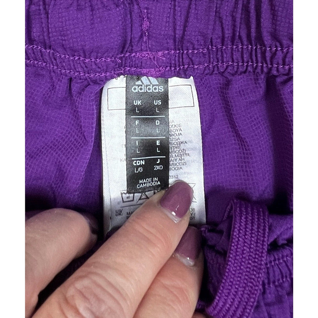 Second Half Supply Co, LLC Adidas soccer shorts size large tag detail in purple fabric with drawstring