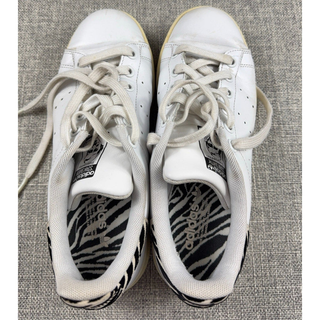 Second Half Supply Co, LLC adidas Stan Smith white leather sneakers with zebra print heel tabs and insoles