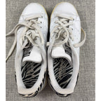 Second Half Supply Co, LLC adidas Stan Smith white leather sneakers with zebra print heel tabs and insoles