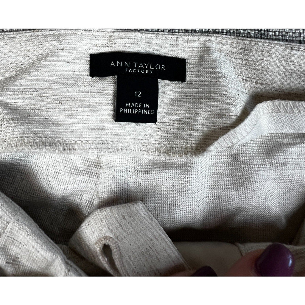 Second Half Supply Co, LLC Ann Taylor Factory size 12 clothing label on heathered gray linen blend fabric