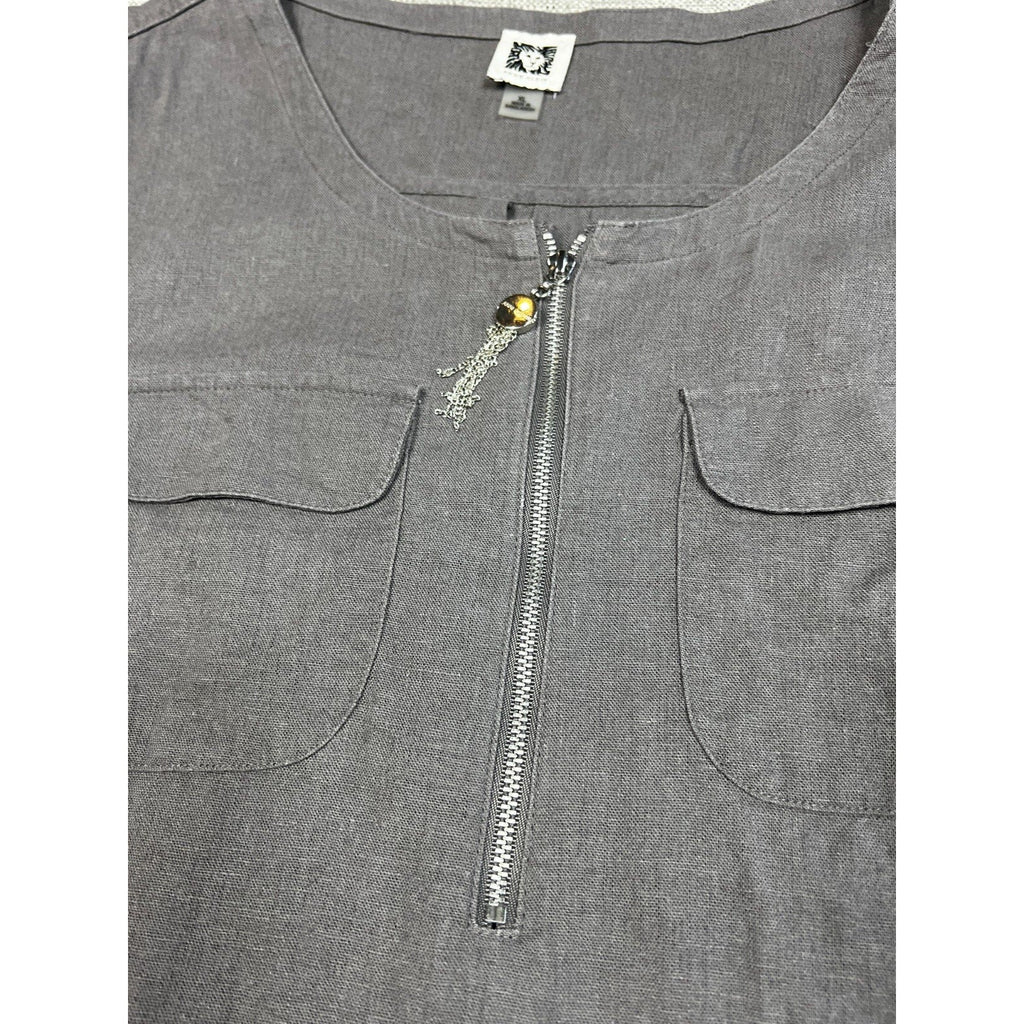 Second Half Supply Co, LLC Anne Klein gray linen blend utility tunic with half-zip front and dual chest pockets.