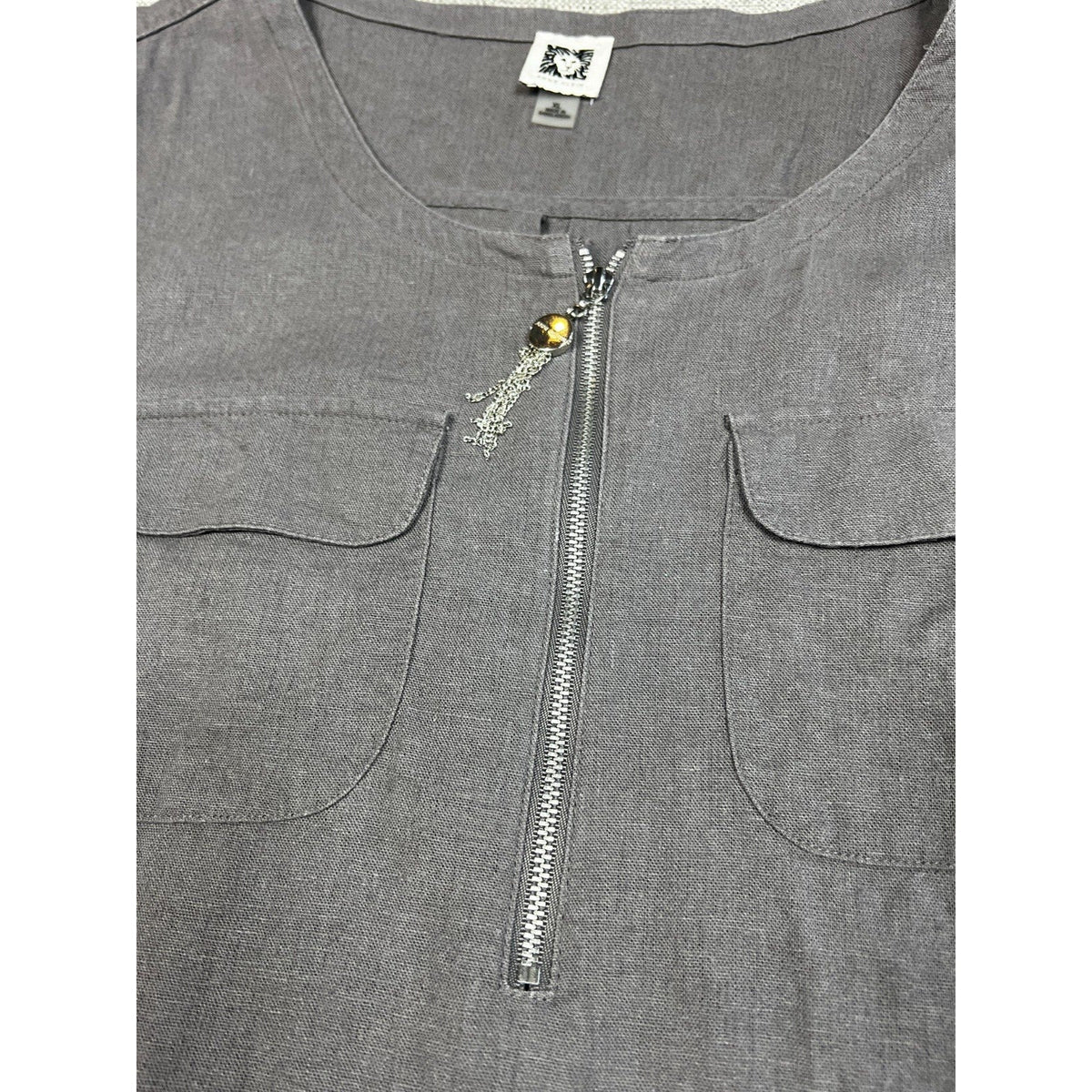 Second Half Supply Co, LLC Anne Klein gray linen blend utility tunic with half-zip front and dual chest pockets.