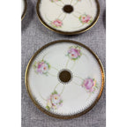 Second Half Supply Co, LLC antique PM Moschendorf Bavaria porcelain plates with hand-painted roses and gold rims.