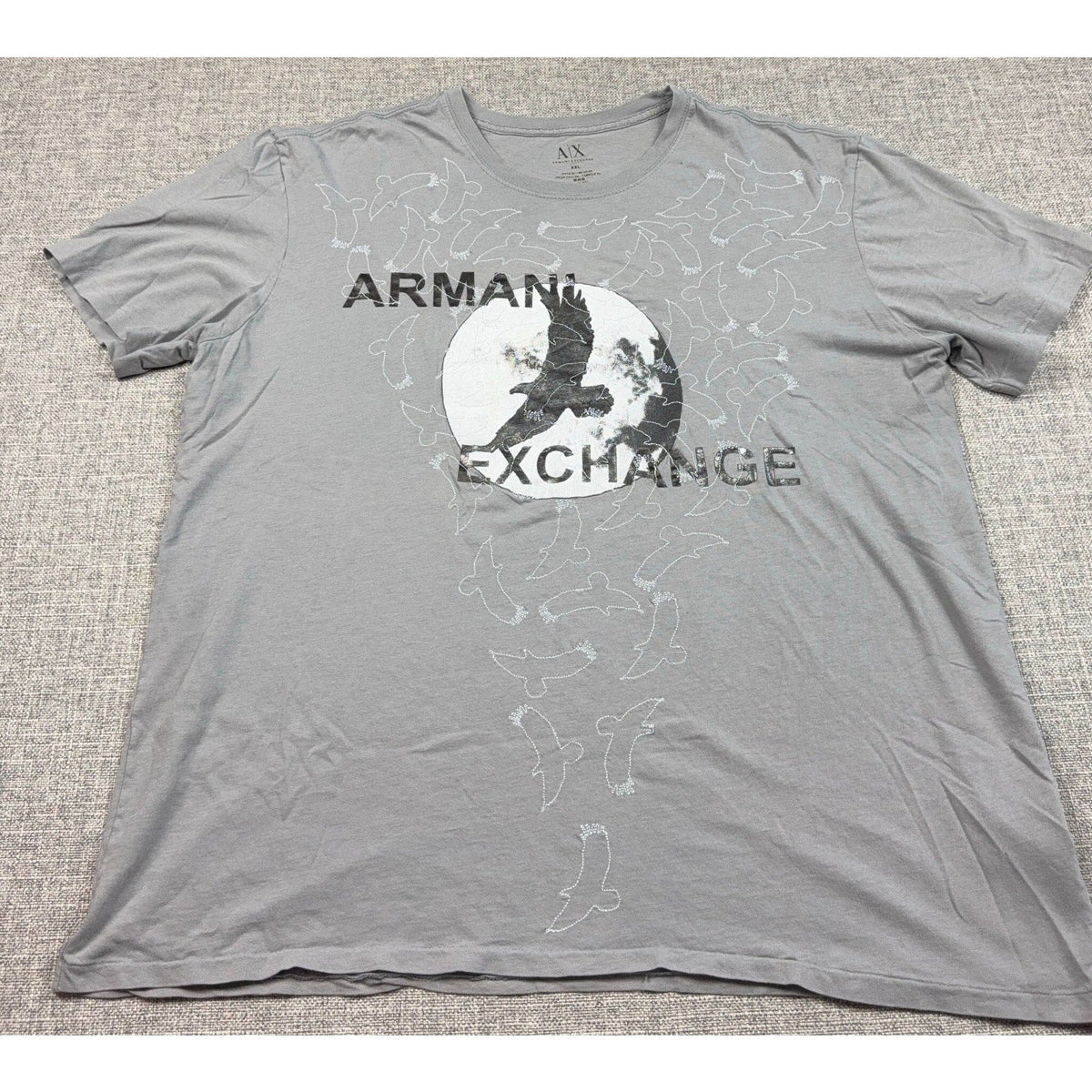 Second Half Supply Co, LLC gray Armani Exchange graphic t-shirt featuring an eagle and flock of birds print.