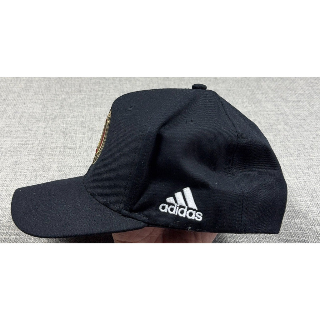 Second Half Supply Co, LLC black Atlanta United FC Adidas snapback hat with white side logo and curved brim
