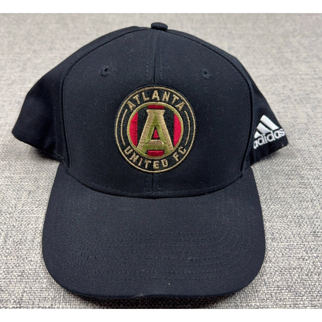 Second Half Supply Co, LLC black Atlanta United FC Adidas snapback hat with embroidered team crest and curved brim.