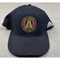 Second Half Supply Co, LLC black Atlanta United FC Adidas snapback hat with embroidered team crest and curved brim.