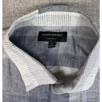 Second Half Supply Co, LLC Banana Republic men's gray and white plaid linen slim fit shirt with point collar