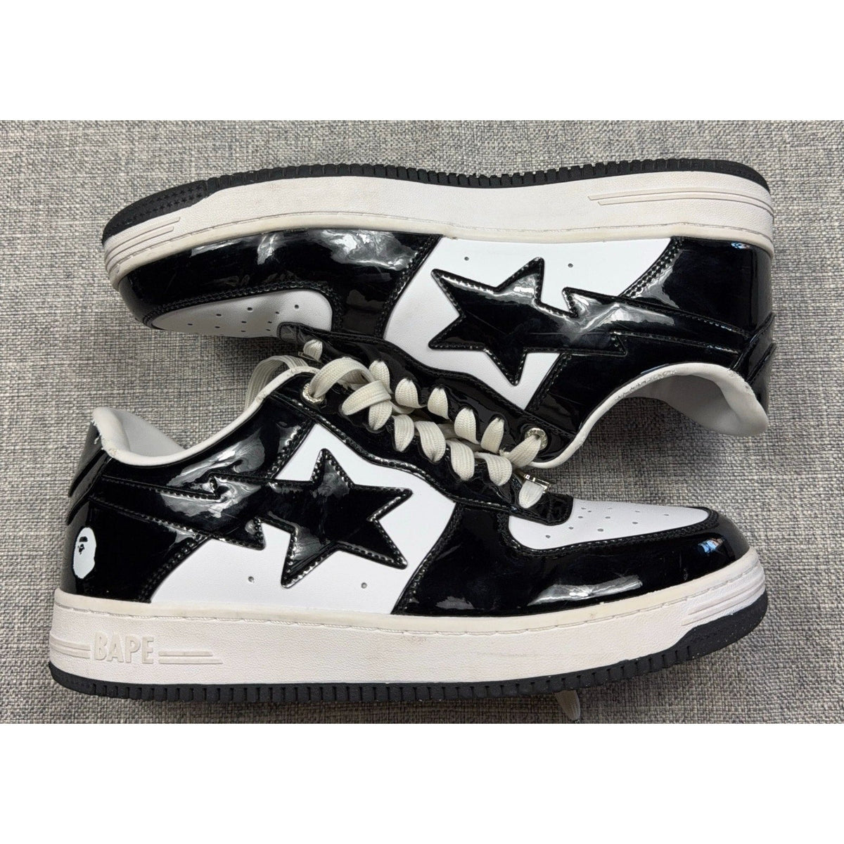 Second Half Supply Co, LLC BAPE STA low-top sneakers in black and white patent leather with star side logos
