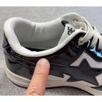 Second Half Supply Co, LLC BAPE STA low-top sneaker showing peeling and flaking wear on the white ankle collar