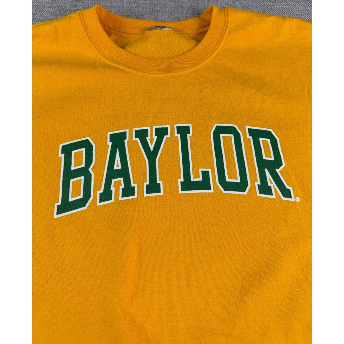 Second Half Supply Co, LLC vintage gold Baylor Bears crewneck sweatshirt with green and white varsity lettering