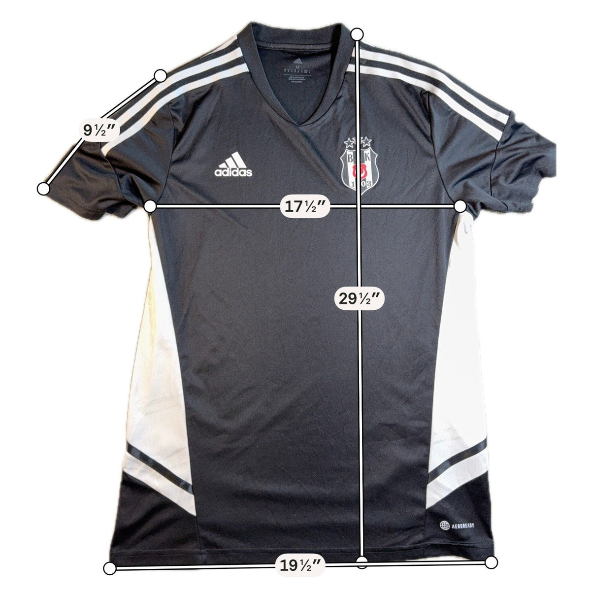 Second Half Supply Co, LLC black and white Adidas Besiktas JK soccer training jersey with Aeroready fabric