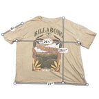 Second Half Supply Co, LLC tan Billabong boxy graphic tee with celestial moon, eye, and coastal landscape print.