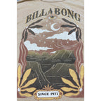 Second Half Supply Co, LLC tan Billabong boxy tee featuring a celestial moon, eye, and coastal landscape graphic.