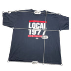 Second Half Supply Co, LLC black heavyweight cotton Carpenters Local 1977 union graphic t-shirt with measurements