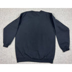Second Half Supply Co, LLC black crewneck sweatshirt, back view, plain cotton-blend fabric.