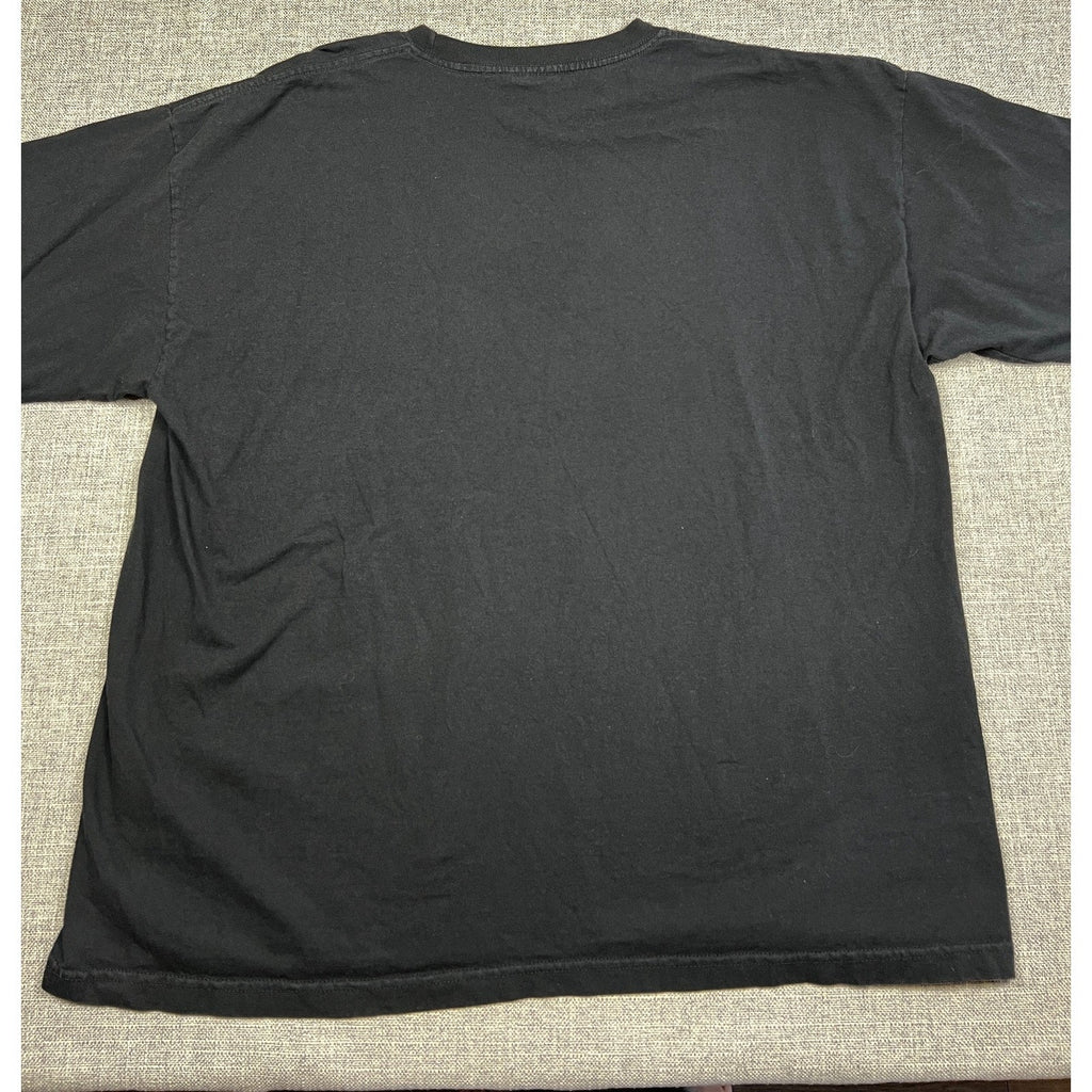 Second Half Supply Co, LLC black heavyweight cotton crew neck T-shirt, back view showing plain solid fabric.