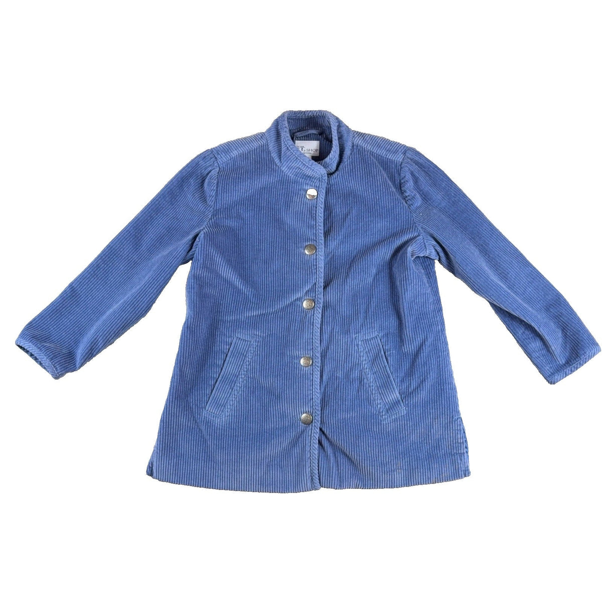 Second Half Supply Co, LLC blue wide-wale corduroy jacket with stand collar and antique metal buttons