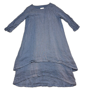 Crown Linen Designs Dress Womens Medium Blue Layered A Line Lagenlook 3/4 Sleeve