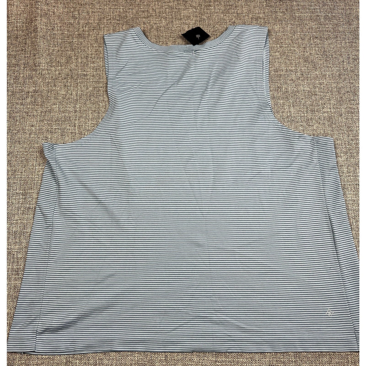 Second Half Supply Co, LLC NUX x Peloton blue and white microstriped muscle tank top with back hem logo