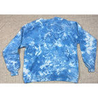 Second Half Supply Co, LLC blue and white tie dye crewneck sweatshirt back view with ribbed cuffs and hem