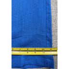 Second Half Supply Co, LLC electric blue wide-leg trousers with linen-feel texture being measured with a yellow tape.