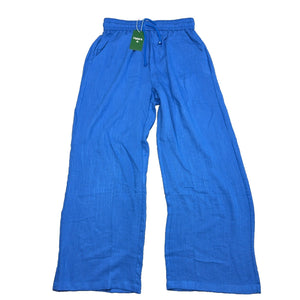 Halara Pants Womens M Blue Wide Leg High Waist Drawstring Linen Feel NWT