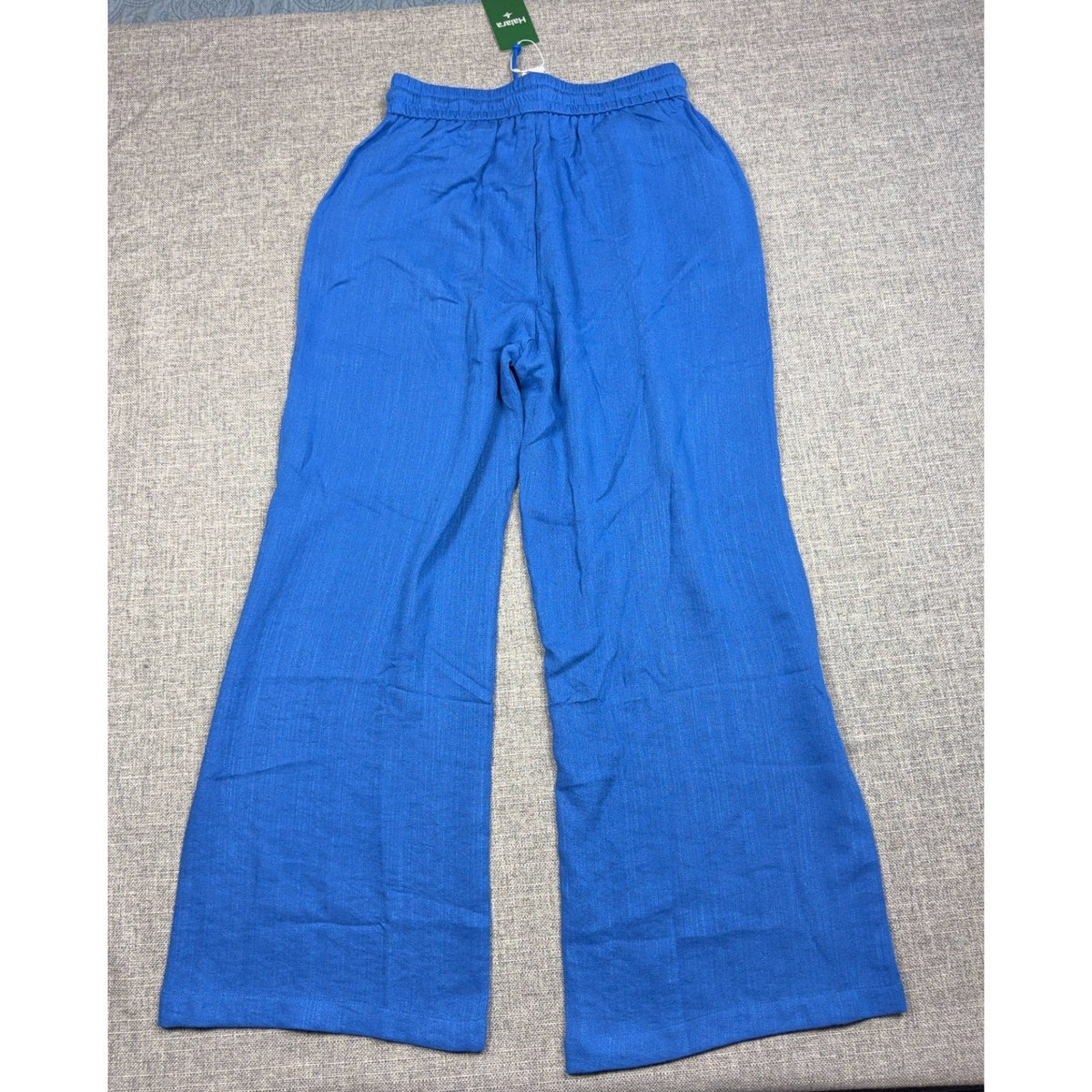 Second Half Supply Co, LLC electric blue wide-leg trousers with a high elastic drawstring waist and linen-feel fabric.