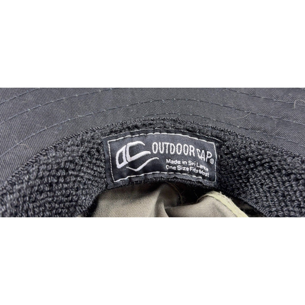Second Half Supply Co, LLC branded Outdoor Cap boonie hat interior label showing size and origin details