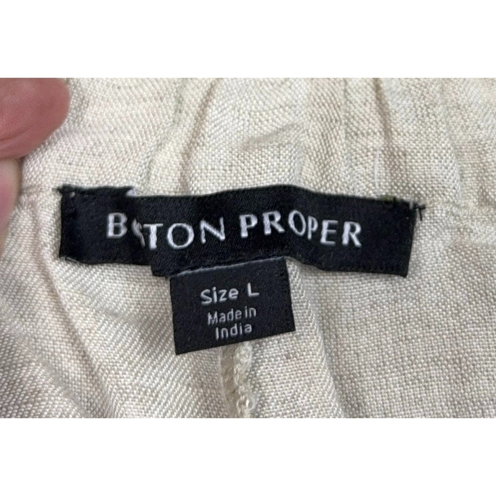 Second Half Supply Co, LLC Boston Proper cream linen-like fabric pants label showing size large and made in India