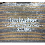Second Half Supply Co, LLC Budweiser x PacSun gray and tan striped t-shirt with white embroidered beer logo detail