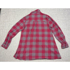 Second Half Supply Co, LLC red and gray buffalo check knit tunic with a pleated back and long sleeves, back view